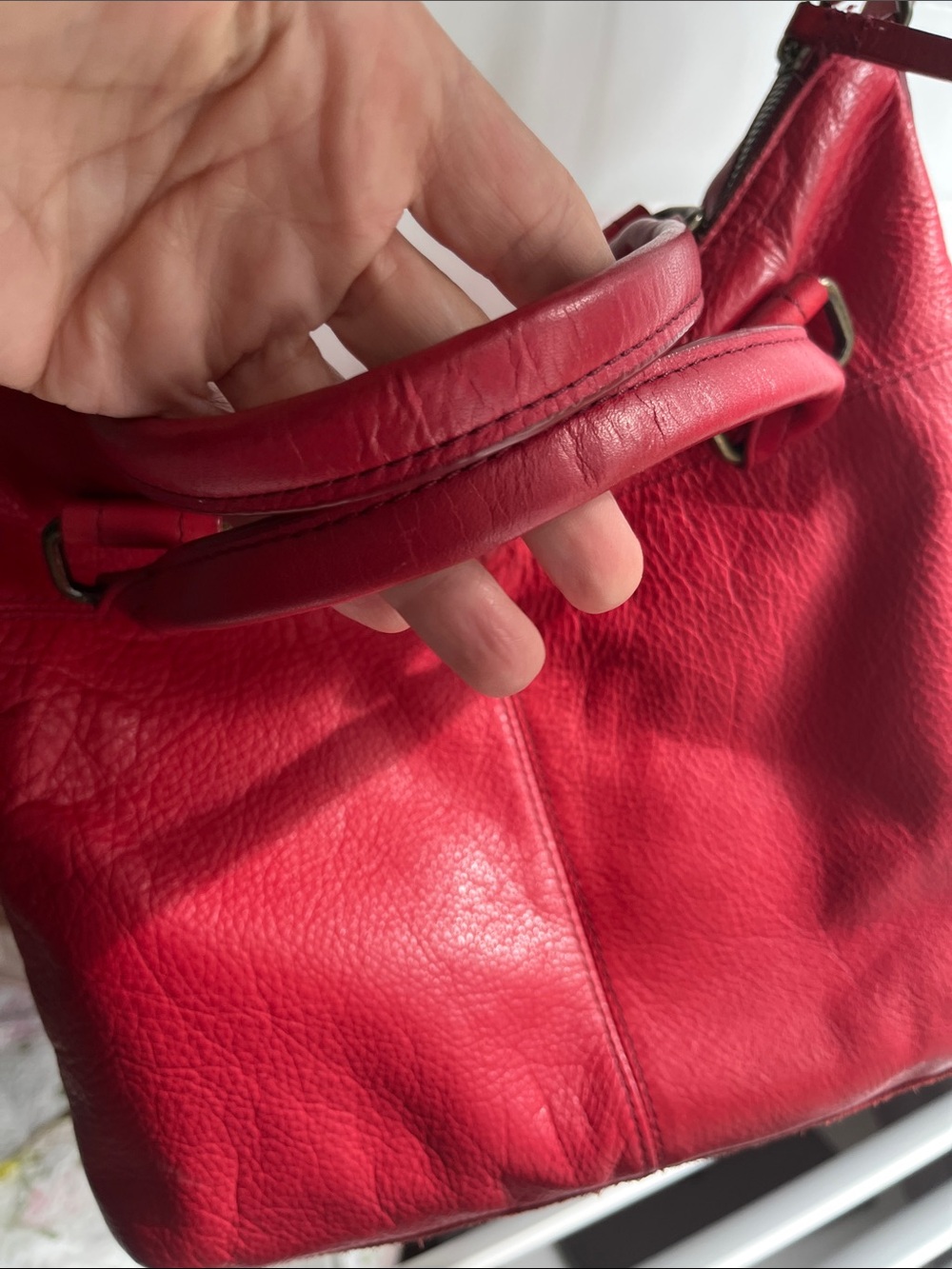 American Leather Co. Red Leather Shoulder Bag with Front Zip Pocket - Picture 5 of 16